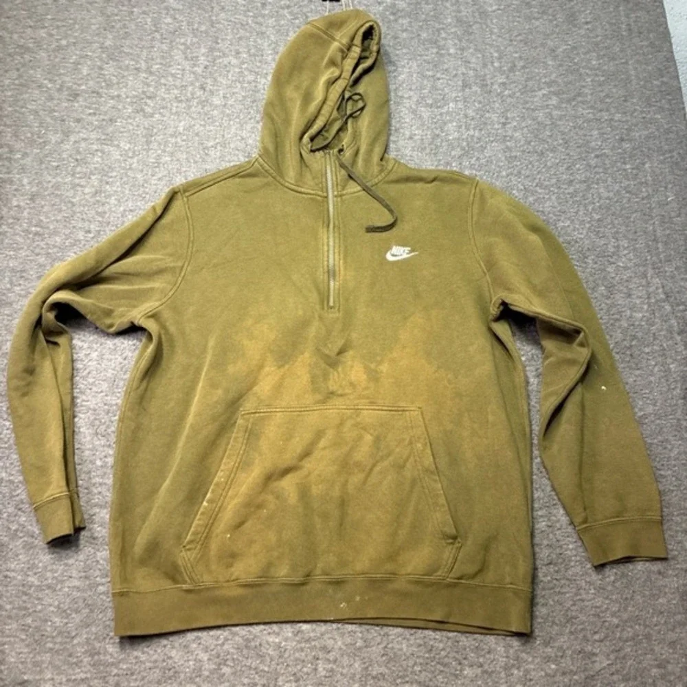 Nike Men‎ XL Half Zip Hoodie Olive Green Distressed Casual Worn